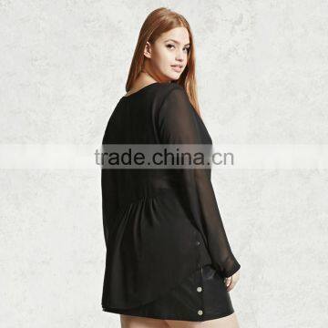 Kissmilk Plus Size Fashion Semi-sheer Women Blouse V-neck Long Sleeve Single Breasted Waistband Ladies Top for Wholesale photo-4