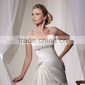 Sexy Detachable Strap Satin Beaded Ball Gown Real Sample Wedding Dress photo-3