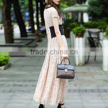 Maxnegio Fashion Lace Patchwork Maxi Short Sleeve Lace Casual Dress photo-3
