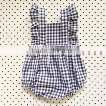 Boutique Summer Infant Cotton Clothing Baby Girls Plain Gingham Bodysuit Baby Sleeveless Romper photo-4