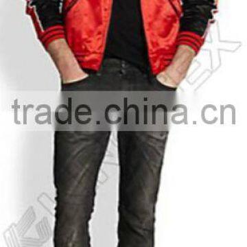 Embroidered Satin Bomber Jacket,sporty cool jacket,rib collar and sleeve cuff jacket