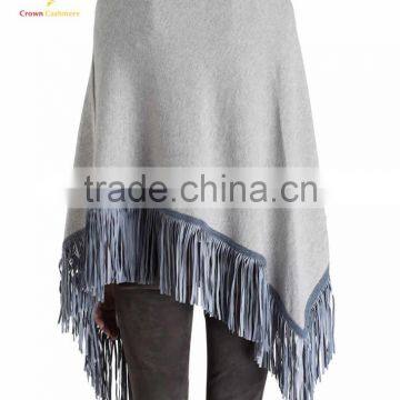 Solid Color Pure Cashmere Poncho Shawl With Tassel photo-3
