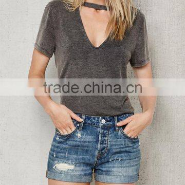 Blue Ripped Cuffed Denim Custom Sports Shorts for Women photo-2