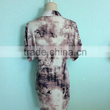 China Factory Cheap Woven Garment Custom Longline Fashion Woman Short Sleeve Latest Blouse Design 2016 photo-2