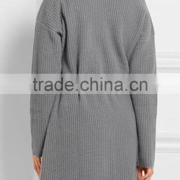 Light Grey Slips On Wool and Cashmere Blend Cardigan With Thin Waist Rope photo-3