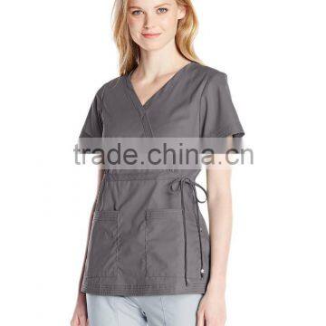 Women's Easy-Fit Mock-Wrap Scrub Shirt/Blouse Top With Adjustable Side Tie photo-2