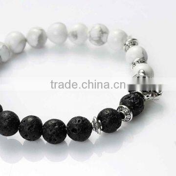 New Fashion Stone Beads Antique Silver Leopard Head Elastic Lava Beaded Healing Bracelet photo-3