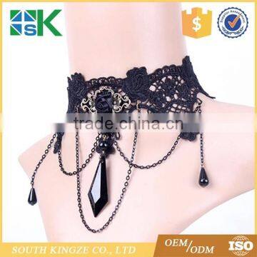 Lace Items Black Stone Pendant Necklace Decorated Collar Chain Retro Fake Collar Lace Bridal Choker photo-2