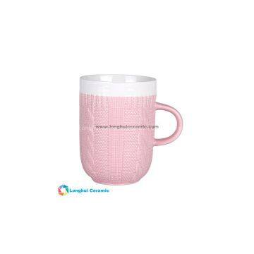 13oz Custom two-tone cable knit design ceramic coffee mug