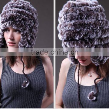 YR378 Rabbit Yarn Knit Cap Hat/Fashion Women Fur Hat/Beautiful Pom Poms