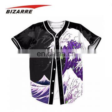 Custom 100% polyester Mens Active Short Sleeve Button Up Baseball Jersey Shirt