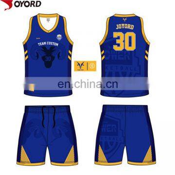 China Custom Sublimation Color Blue Red Yellow Basketball Jersey Uniforms Design photo-3