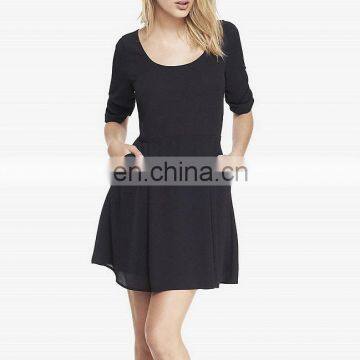 CHEFON Zip back three quarter ruched sleeve slant hand pocket forever new dress fashion
