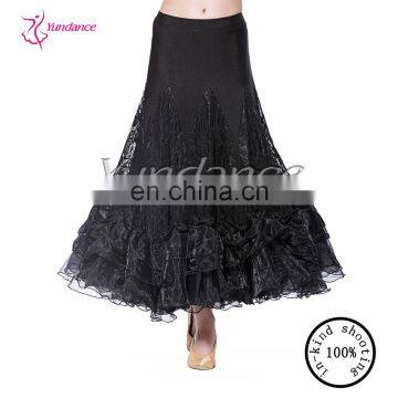 black ballroom dance skirt long custom made AB042B