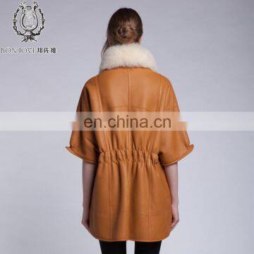 Winter Fur And Leather Overcoat Fox Fur Collar Sheepskin Fur Coat Cream Collar Lamb Fur Jacket photo-4