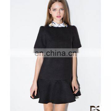 2016 Hot Selling Popular Bird Collar Black Peplum Dress Fashionable Mature Women Wear