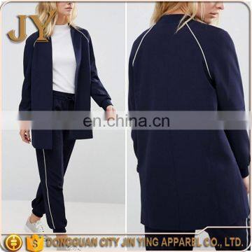 China Wholesale OEM Service Sport Style Women Navy Longline Bomber Jackets with Raglan Sleeve JYABF013