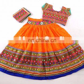 Exclusive Cotton Chaniya Choli -ORANGE BANDHANI COLOR BANJARA KUCHI WORK RAMLEELA STYLE CHANIYA CHOLI