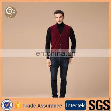 wholesale Men's button up red pure cashmere vest