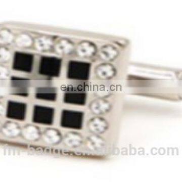 Classic lattice shaped hard enamel cuff link with diamond sterling silver cufflink Fashion Custom Square Lattice Enamel Cuff