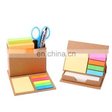 promotion standing recycled Notepad with pens container and color sticky papers