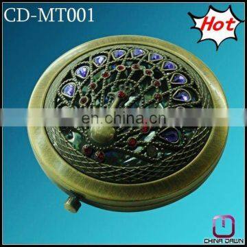 fashion round antique portable mirror with peacock CD-MT001