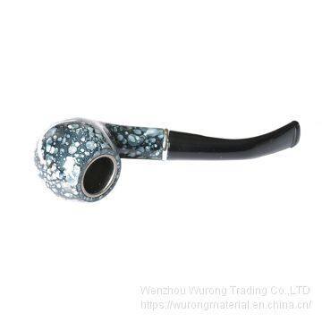 145mm Length Wooden Resin Medium Tobacco Pipe With Dark Blue and White Porcelain Head for Smoking photo-2