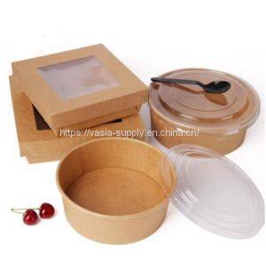 China supplier brown paper soup bowl food packaging container takeaway disposable tableware with lid offset printing