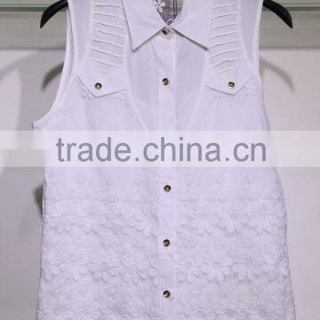 Lovely sleeveless rayon blouse with lace flowers white for women