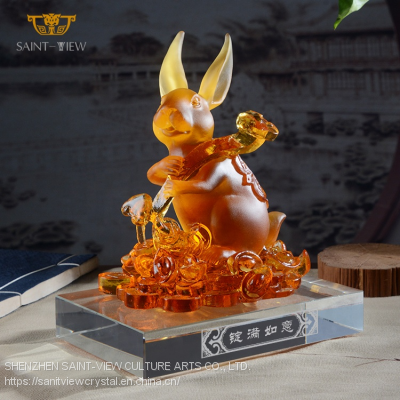 Chinese Horoscope Zodiac Fengshui Lucky Home Office Decor Gift Glass Crystal Rabbit