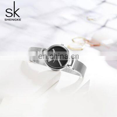 SHENGKE Fashion Waterproof Silver Black Classic Quartz Lady Watch Luxury Elegant Wrist Watch Women Fancy Wristwatch