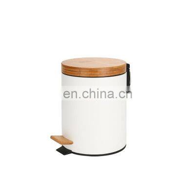Entry-level Basic 3L 5L 12L 20L 30L Stainless Steel Round Pedal Bin Bamboo Lid Soft Close Inner Bucket Home Bathroom Kitchen photo-2