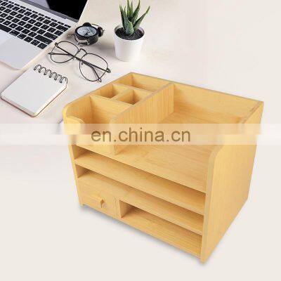 Bamboo Desktop Organizer Book Shelves Files Wood Fully Assembled Book Rack Book Shelf With Drawers For Office Desktop photo-4