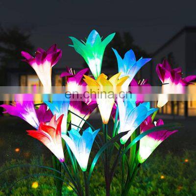 Outdoor Garden Solar Decorative Waterproof  Multi Color Lily Flowers Stake LED Lights