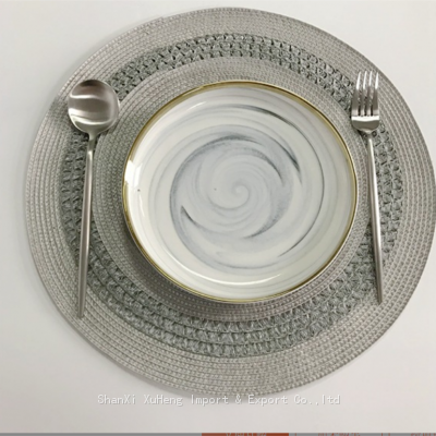 Wholesale 38 cm Popular Silver Grey Colored Round Woven Table Place Mat For Wedding Table Decoration