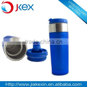 Colorful popular travel mug inter stainless steel outer platic with PP lid, easy to open