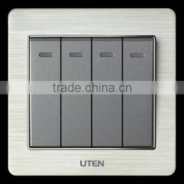Hot sell! Aluminium alloy panel switch, 4 gang 1 way switch