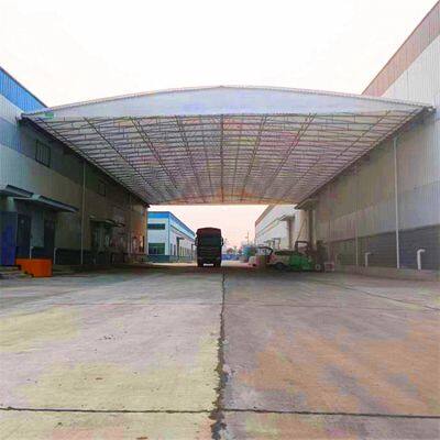 Electric retractable canopy, steel column overhead telescopic awning, logistics warehouse