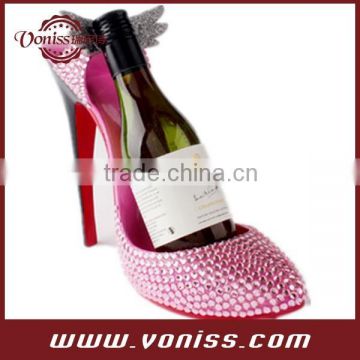 High Heel Shoe Wine Bottle Holder Rack with Glitter, Resin Wine Bottle Glass holder