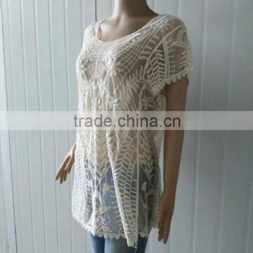 2016 Summer TOPS Hot Cotton Embroidery Lace Fabric Vest Women T-shirt Ladies Coat photo-3