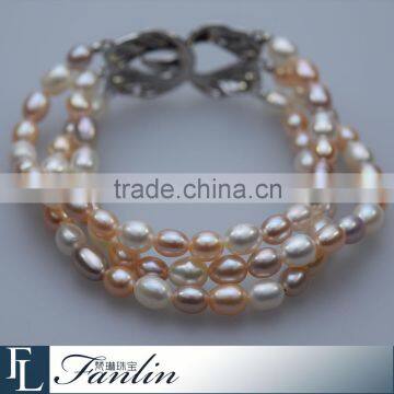 infinity charm 5 - 6mm rice shape freshwater pearl bracelet for woman