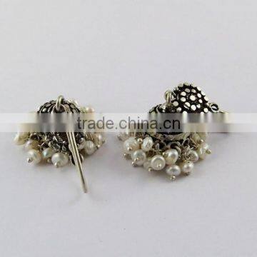 Awesome Marcasite Jhumka Pearl & Black CZ 925 Sterling Silver Earring. Handmade Silver Jewelry, Online Silver Jewelry photo-5