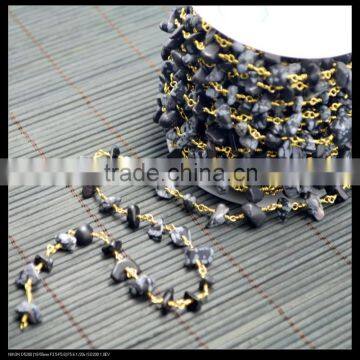 LFD-007C ~ Wholesale Gold Plated Wire Wrapped Freeform Black Stone Chips Chain Beaded Necklace Bracelet Jewelry Making