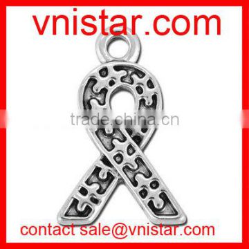 vnistar wholesale antique silver autism ribbon charm pendant for charm bracelet TC194