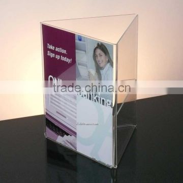 Clear Triangle Shaped Countertop Acrylic/Plastic/PMMA Tri-fold Poster Sign Holder With Insert A4 Paper