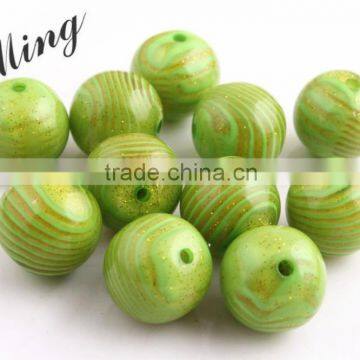 New Lime Green Color Chunky 20MM Bubblegum Resin Glitter Strips Beads for Kids Chunky Necklace Jewelry Making!