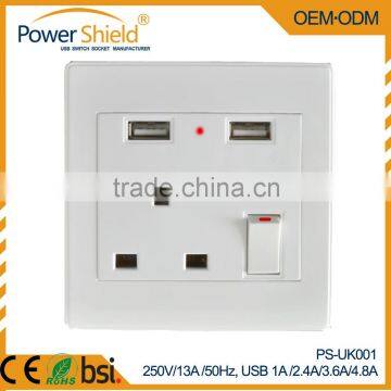 British /UK type USB wall socket with Short Circuit and overload proof Combination switch socket with CE standard