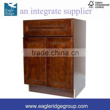 Cherry Mahogany Brown Saddle Base Kitchen Cabinet, 27"x34.5"x24"