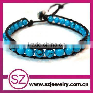 Wholesale bracelet turquoise beads beaded wrap leather bracelet for men