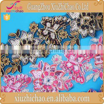 T0447-1 Fashion Design Embroidery Sequins Border Lace Trimming for Wedding Dress photo-3